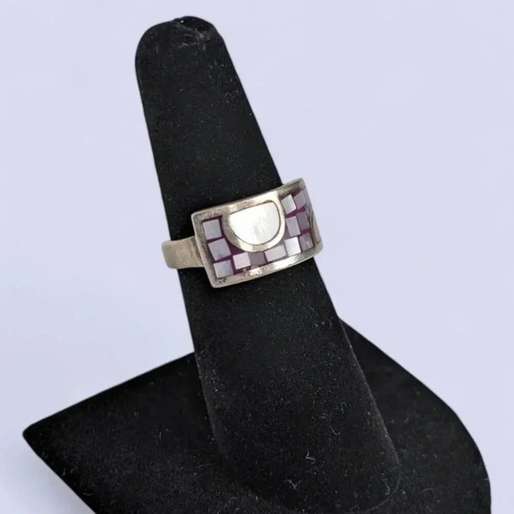 Vintage Sterling MOP Inlay Artisan Ring - Picture 2 of 8
